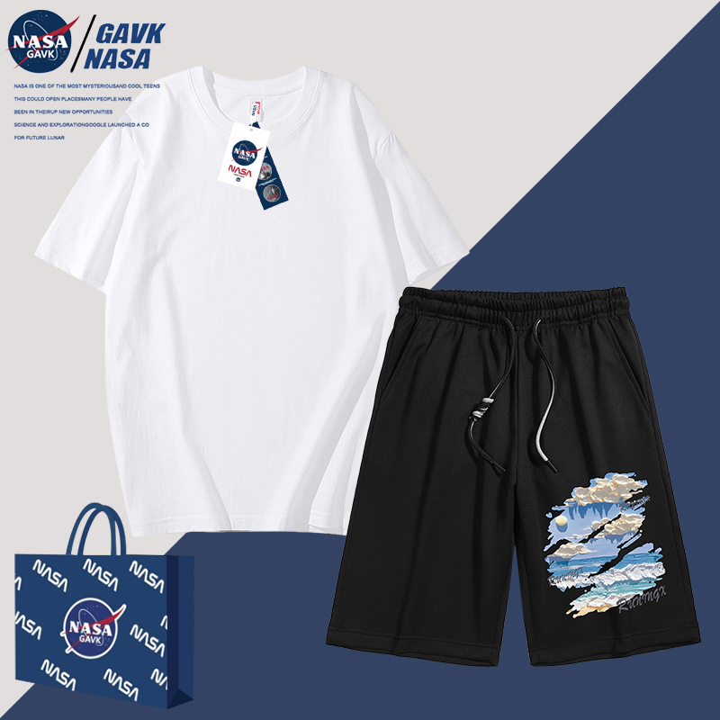 NASA GAVK2023春秋季新品男女同款夏季纯棉套装运动情侣潮牌