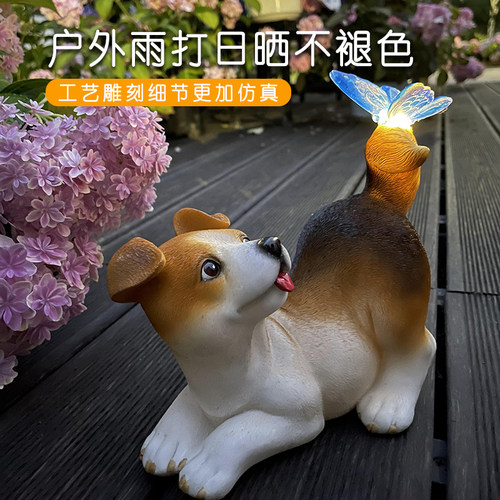 阳台花园装饰庭院布置可爱兔子园艺摆件太阳能灯户外创意树脂动物 - 图0
