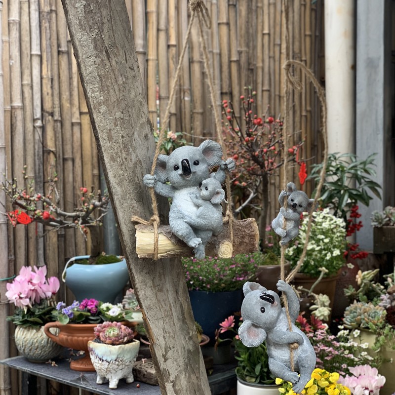 花园装饰庭院树脂创意户外别墅阳台园艺景观树上装饰挂件秋千考拉 - 图0