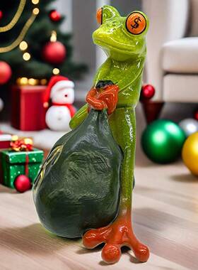 北欧风格装饰钱袋美元青蛙摆件创意开店寓意礼物树脂工艺品