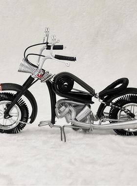 【新款中哈雷】创意手工摩托车铝丝模型金属家居摆件地摊工艺品