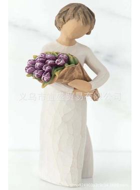情人节仿木雕装饰品摆件树脂工艺品 捧花设计人物造型装修