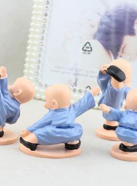 热销蓝衣服四款少林功夫小和尚创意树脂公仔汽车车内饰品摆件