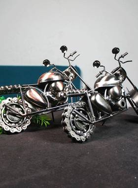 新款家居装饰品特大号霸气链条摩托车模型工艺摆件装饰二色选