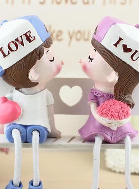 创意卡通人物树脂亲嘴亲吻情侣吊脚娃娃 客厅卧室可爱装饰品摆件