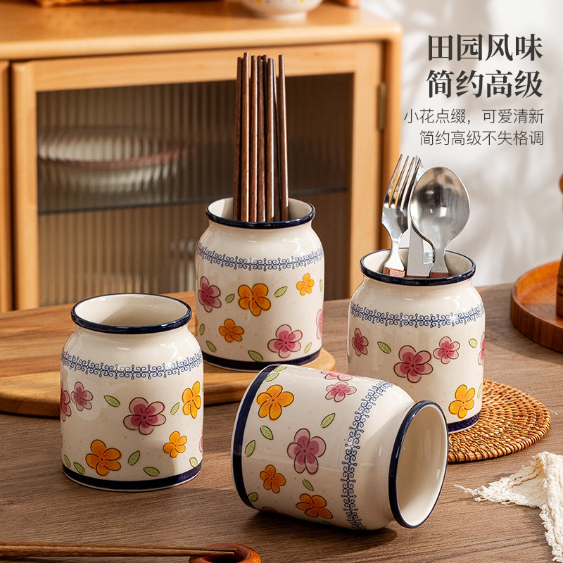 筷子筒家用2025新款陶瓷复古大号圆形米饭铲子筷子置物架勺子餐具,淘宝优惠券,粉丝福利购,淘宝优惠卷