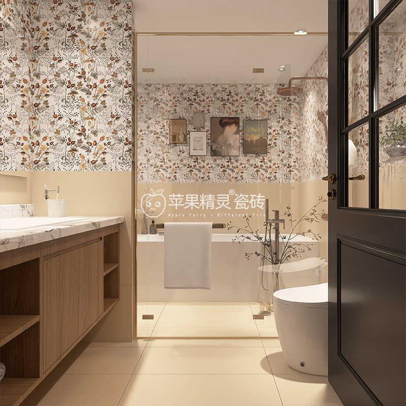 400x800 全瓷柔光仿古花砖法式复古奶油风瓷砖厨房卫生间浴室地砖 - 图0