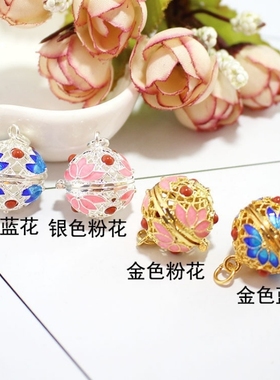 微镶吊坠熏香手机珐琅灯饰品汉服铜胎项链莲花香薰开口精油瓶合金
