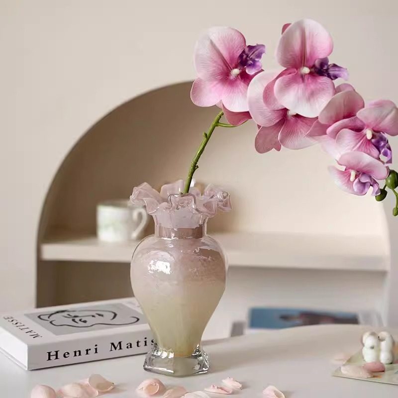ins风粉色芬顿玻璃花瓶中古人鱼姬琉璃花器插花水养装饰法式浪漫,淘宝优惠券,粉丝福利购,淘宝优惠卷