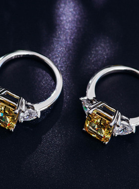 鹅黄冰花锆戒指简约韩系甜美指环女戒小众设计高碳钻雷迪恩女