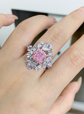 S925纯银戒指女海蓝宝人工培育高碳钻钻戒亚马逊跨境爆款