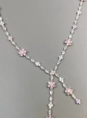 时尚雪花粉色宝石项链 小众设计清新甜美百搭高级感优雅风项链