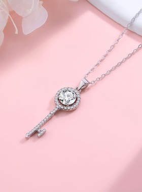 S925银钥匙项链韩版高级感四钻满钻锁骨链小红书网红圆包排