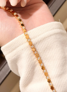 S925纯银精工高级感CNC工艺蜂巢间钻手链轻奢百搭手饰女无logo