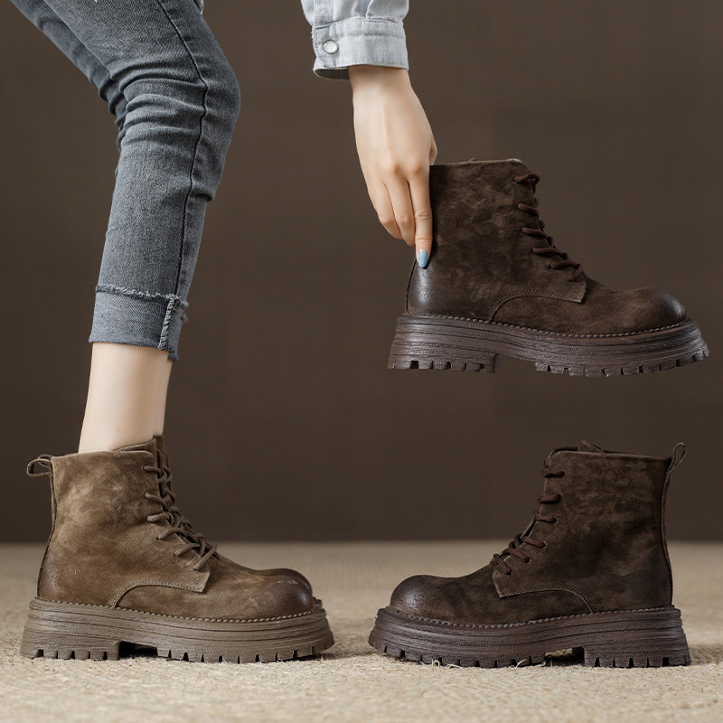 松糕厚底增高洋气显瘦磨砂皮马丁靴女款2025年女士复古英伦风短靴,淘宝优惠券,粉丝福利购,淘宝优惠卷