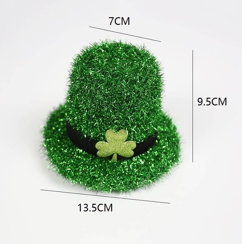 新品爱尔兰节st patrick's day饰品 绿色三叶草大号礼帽发夹k1