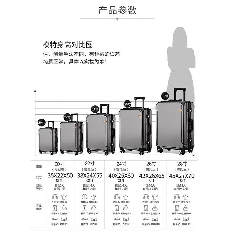 结实耐用加厚行李箱大容量拉杆箱女学生26寸男铝框密码旅行皮箱子