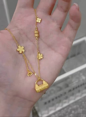 繁花朵流苏平安锁包项链气质时尚百搭高级感锁骨链不掉色沙金项链