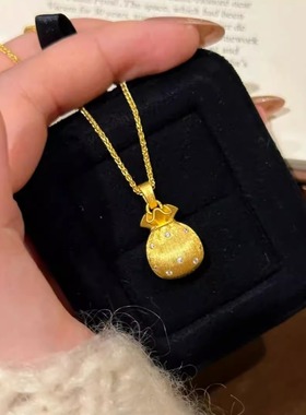 金店同款古法沙金拉丝小福袋项链高级感轻奢小众仿黄金吊坠毛衣链