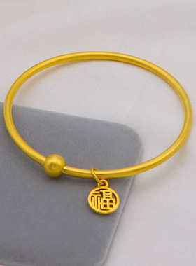 古法传承沙金转运珠手镯女仿真镀黄金越南金珠镯子纯金色福牌首饰