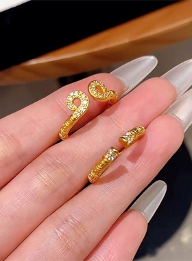 新款镶钻紧箍咒金箍棒戒指女士越南沙金仿真黄金小众设计开口指环