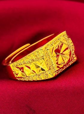 越南沙金满天星戒指镀18K黄金色泰国霸气开口指环送男友久不掉色