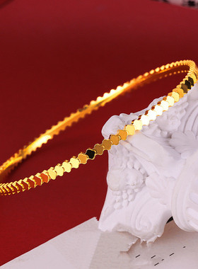 沙金手镯四叶草麻花钉珠仿金手镯黄金色设计感时尚手镯实心不掉色