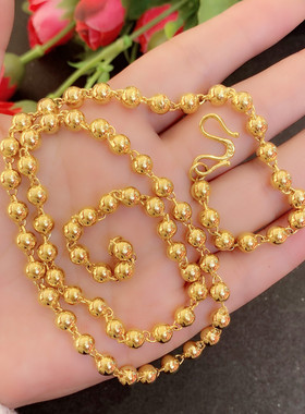 沙金时尚简约甜美光面光珠切割珠珠项链锁骨链加长情侣素链不掉色