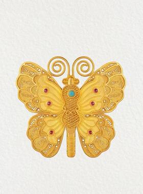 韦雪同款蝴蝶项链琳琅花丝蝴蝶吊坠女仿真沙金老铺锁骨链金店同款