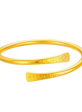 古法哑光祥云马蹄开口手镯女士越南沙金仿真黄金实心结婚三金首饰