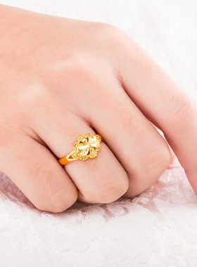 越南沙金戒指女款仿黄金色戒子活口可调节时尚镀金色饰品久不褪色