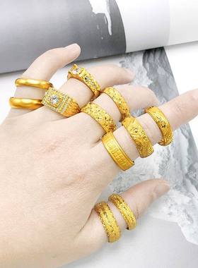 越南沙金满天星色男女戒指情侣对戒铜镀金光面包厚金指环久不掉色