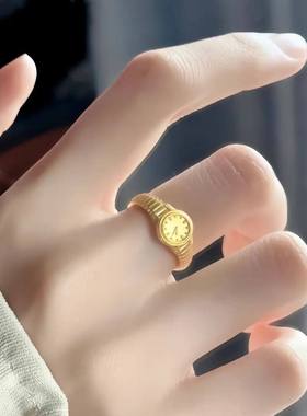 【捡漏】黄金色小金表戒指女520时钟情侣对戒气质ins情人节礼物