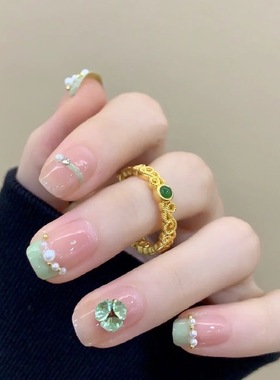 5G黄金色沙金镀金绿宝石碧玺戒指女古法花丝珐琅编织高级感开口戒