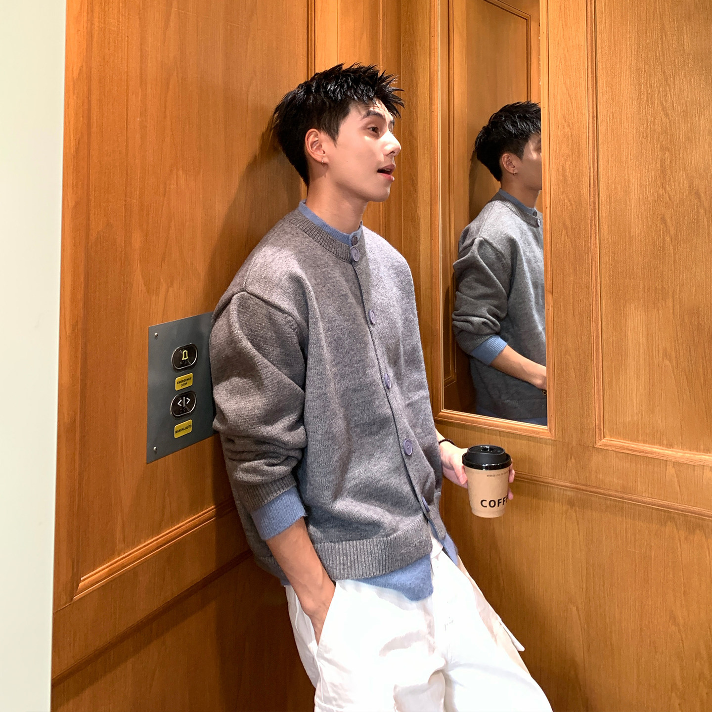 Holocene美式潮牌老钱风假两件开衫毛衣男士秋冬保暖慵懒风针织衫,淘宝优惠券,粉丝福利购,淘宝优惠卷