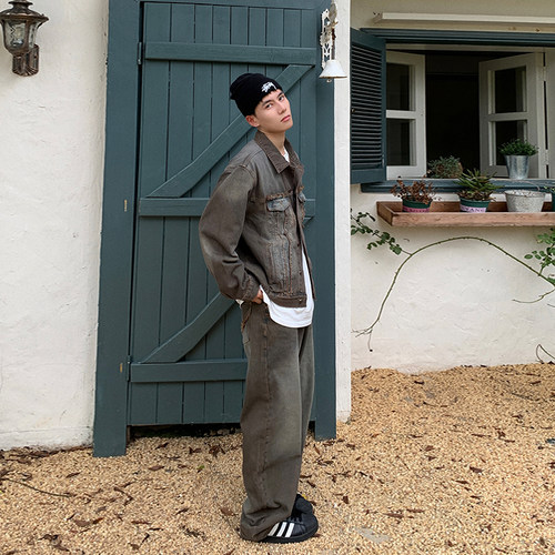 Holocene美式潮牌春秋款牛仔套装男宽松外套裤子男装搭配一套帅气 - 图1