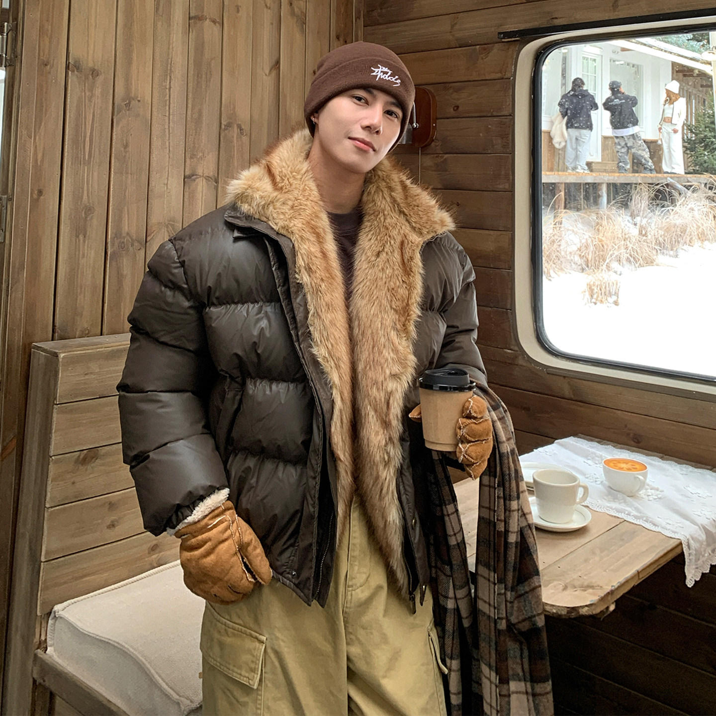 Holocene美式潮牌毛领毛绒座山雕棉服复古短款加厚保暖防风棉衣男,淘宝优惠券,粉丝福利购,淘宝优惠卷