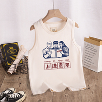 National tide retro child clothing 80s Young nostalgic printed boy girl pure cotton sleeveless waistcoat