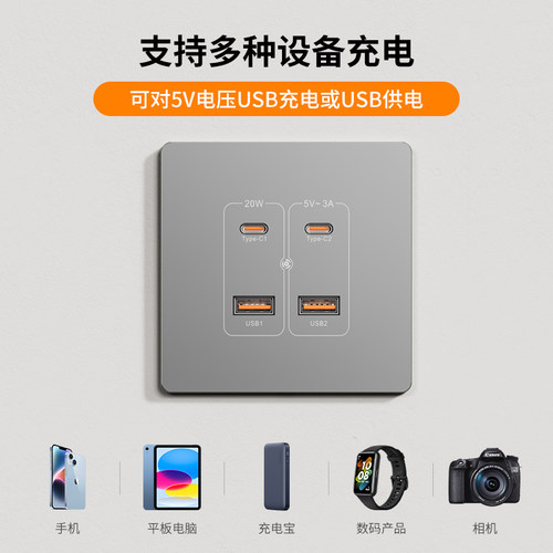 国际电工USB插座typec面板多位USB苹果手机PD充电快充插座86型20W - 图0