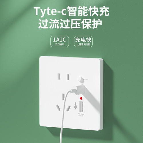 国际电工86型type-c开关插座PD快充usb五孔床头手机充电插座面板 - 图1