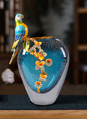 极速新中式珐瑯彩琉璃轻r奢花瓶客厅玄关酒柜家居玻璃装饰高端摆