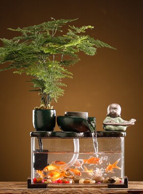 极速鱼缸流水摆创意石磨客厅生财办公室桌面喷P泉招财景观装饰品