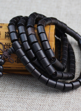 极速天然黑檀木手串紫光檀香木桶珠108颗佛珠木T质饰品复古风男女