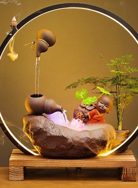 极速抖音同款创意悬壶流水t器办公室桌面摆件招财客厅灯圈倒流香