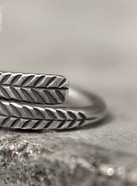 极速曲尾花欧美复古手工做旧银开A口戒指 民族风个性麦穗指环女款