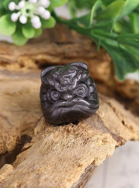 极速天然黑耀石醒狮项链雕刻狮子头吊G坠网红同款颈链精品送男友