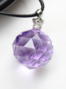 2025如鸿天然紫水晶球吊坠多面体120面圆形石头挂件男女款项链灵