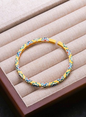 2026典雅之选！珐琅花卉纹金手镯精致传承古韵新姿绽放东方美尽显