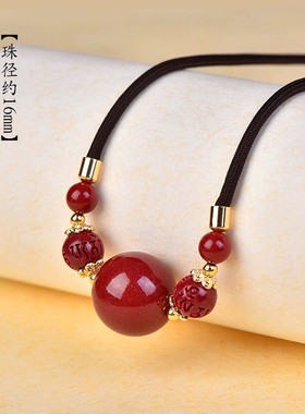 2026原矿朱砂五福珠精美绳吊坠子高含量紫金帝王红砂项链吊坠