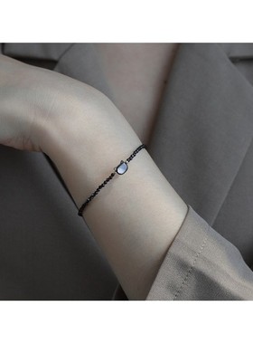 2025黑白色猫咪14K包金手链可调节天然水晶小珍珠黑尖晶日系小众